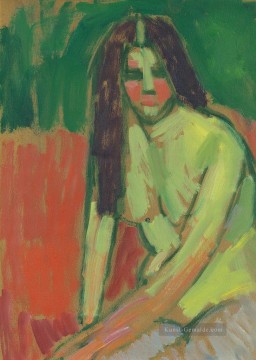 halb nackte Figur mit langen Haaren sitzen gebogen 1910 Alexej von Jawlensky Expressionismus Ölgemälde